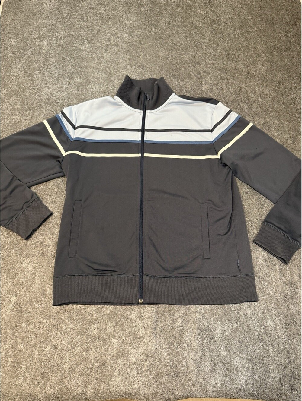 Calvin Klein Jeans Men’s L Track Jacket Full Zip Gray Blue Stripe CKJ Retro